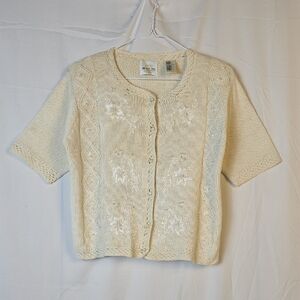 Vintage Bentley Ivory Knit Cardigan with Floral Embroidery